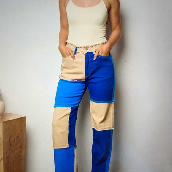 Hot and Delicious colorblock denim pants - Picture 1 of 3